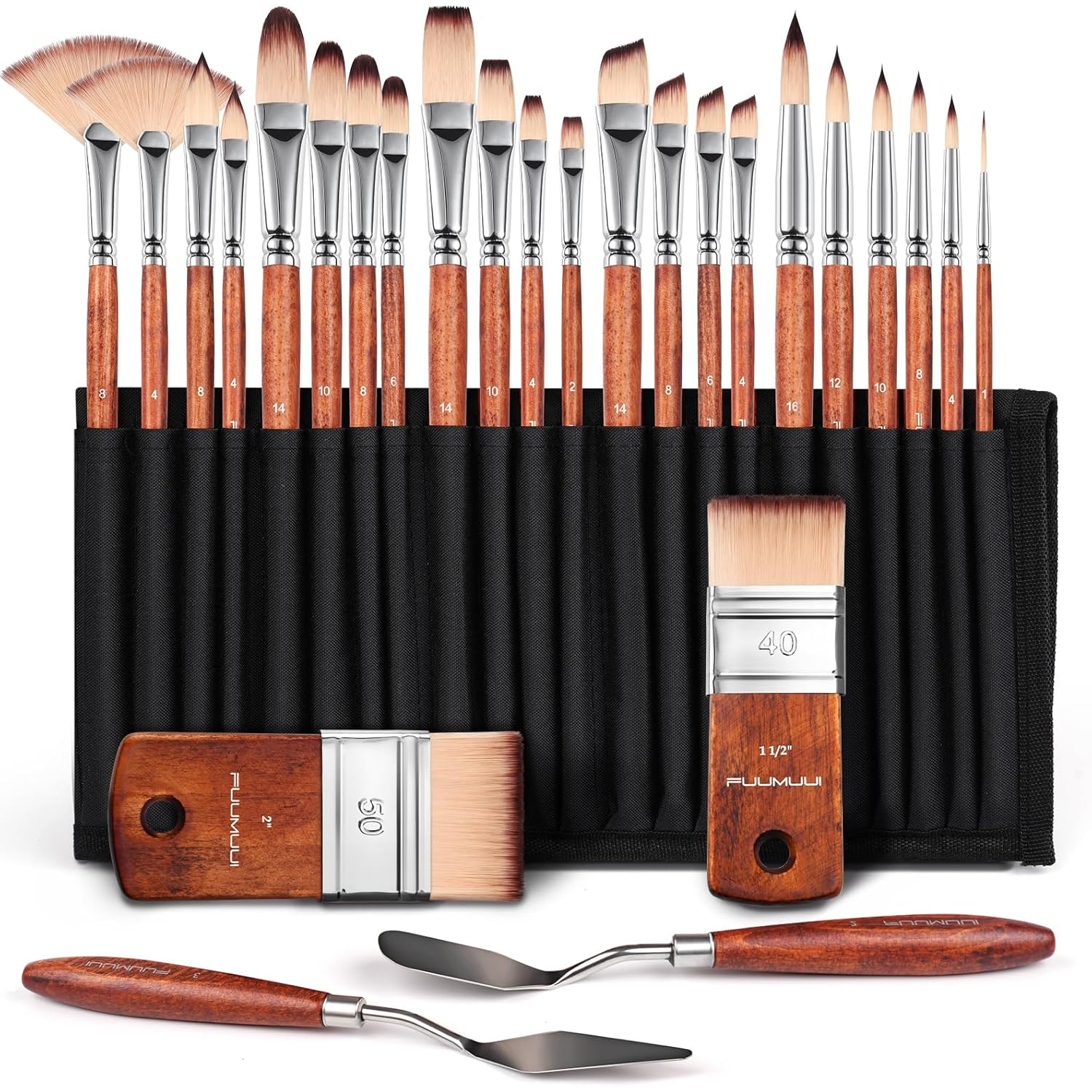 26pcs Paint Brush Set, Professional Acrylic Paint Brushes Complete Range of Sizes with Upgraded Short Handle ...