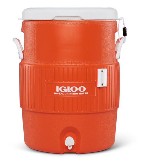 10-Gallon Seat Top Water Jug with Cup Dispenser - Orange