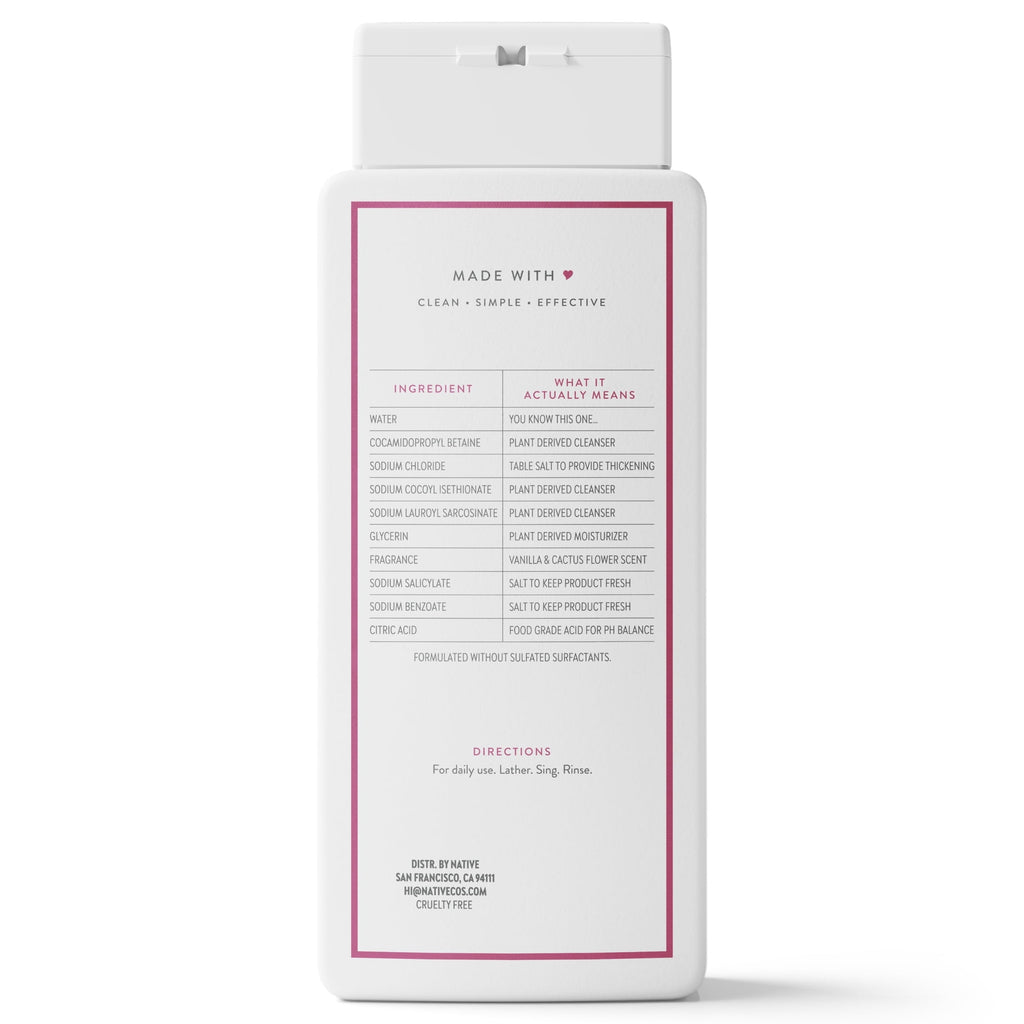 Body Wash, Vanilla & Cactus Flower, Sulfate Free, Naturally Derived Ingredients, 24hr Freshness, for Women & Men, 18 fl oz