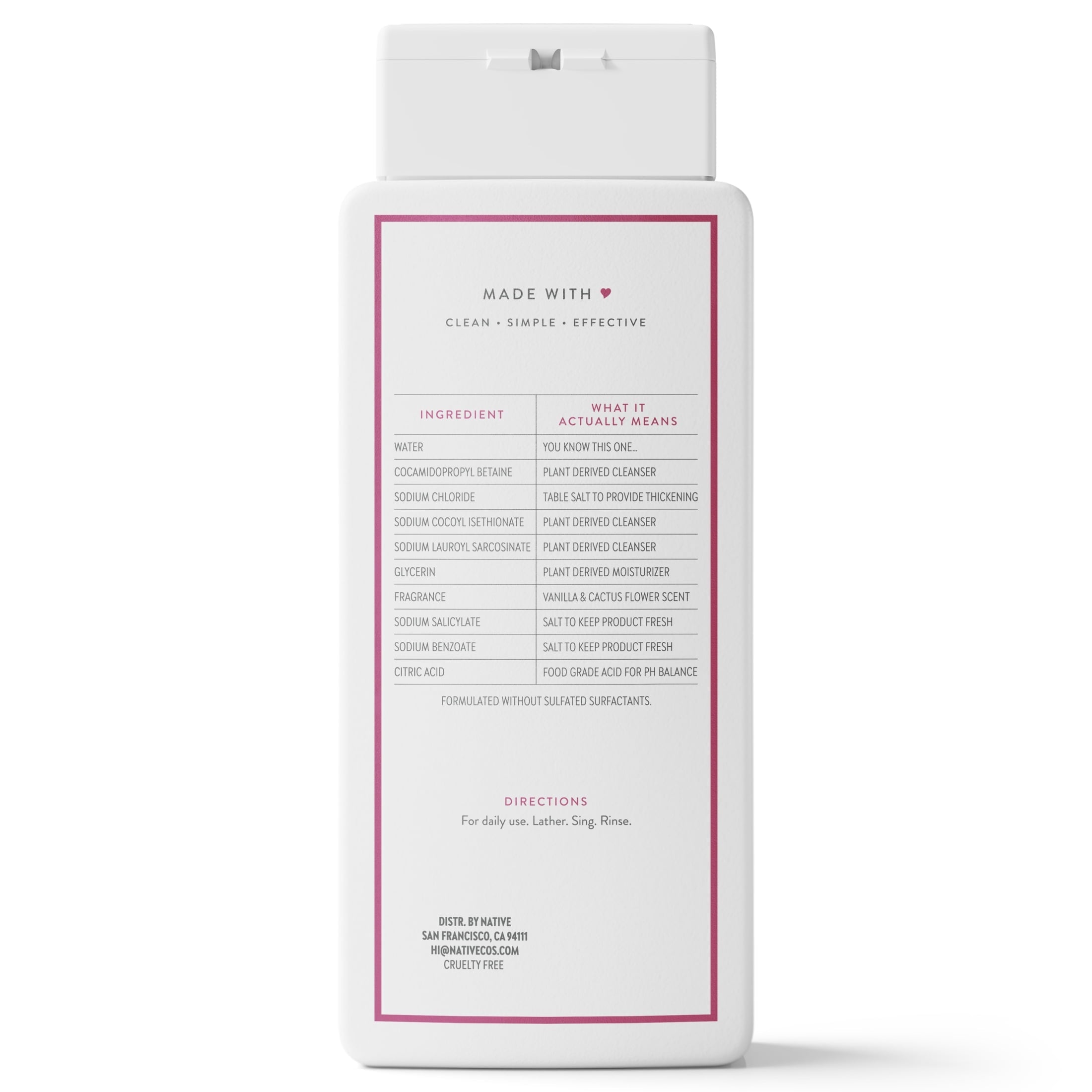 Body Wash, Vanilla & Cactus Flower, Sulfate Free, Naturally Derived Ingredients, 24hr Freshness, for Women & Men, 18 fl oz
