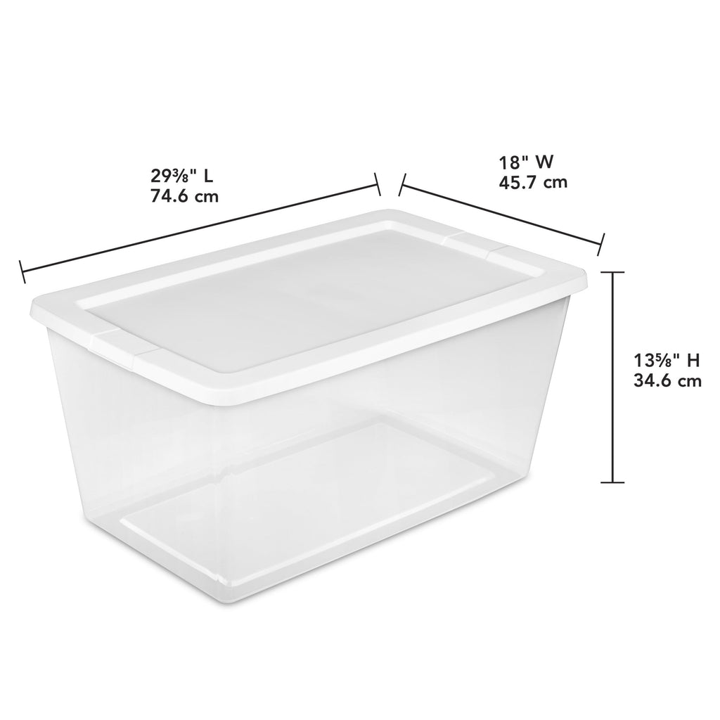 90 Quart Large Storage Bin, Clear Plastic Storage Container with Snap-On Lid, White