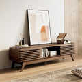 AODK 59" TV Stand for 55"/60"/65" TVs, Mid-Century Modern Fluted Entertainment Center with Sliding Doors, Storage Cabinets & Media Console Table, Living Room & Bedroom, Walnut