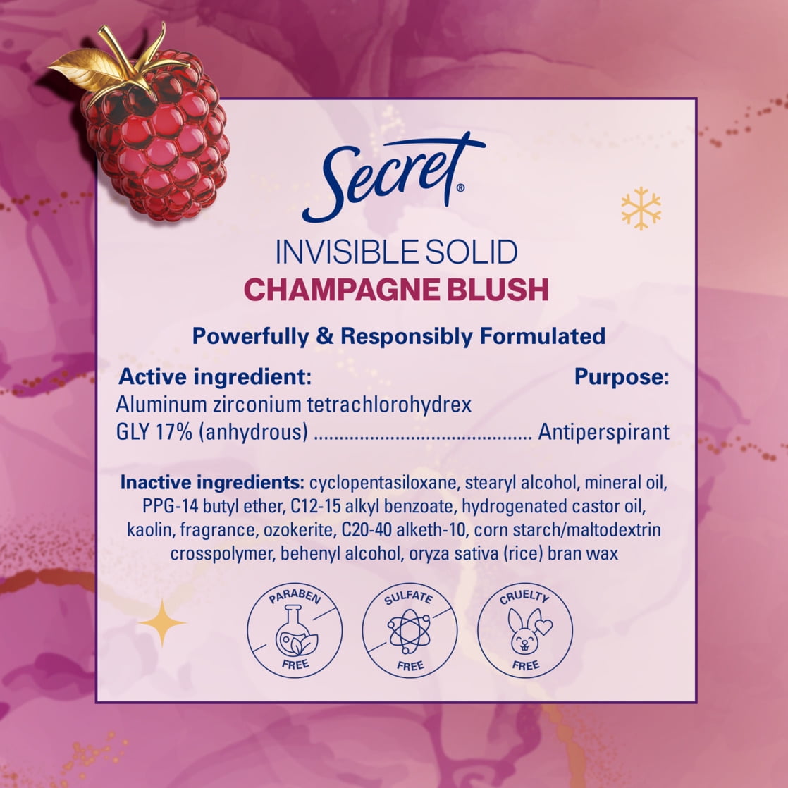 Fresh Invisible Solid Antiperspirant and Deodorant for Women, Champagne Blush 2.6 oz
