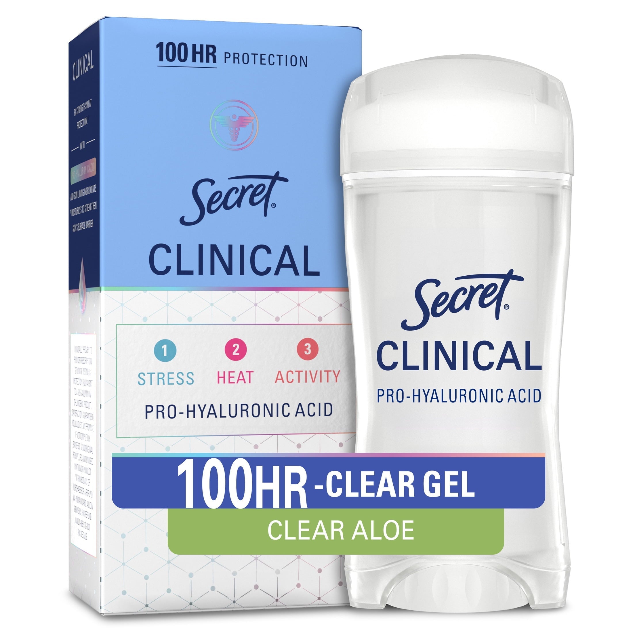 Clinical Antiperspirant Deodorant for Women, 100HR Sweat & Odor Protection, Pro-Hyaluronic Acid, Clear Gel, Clear Aloe, 2.6 oz