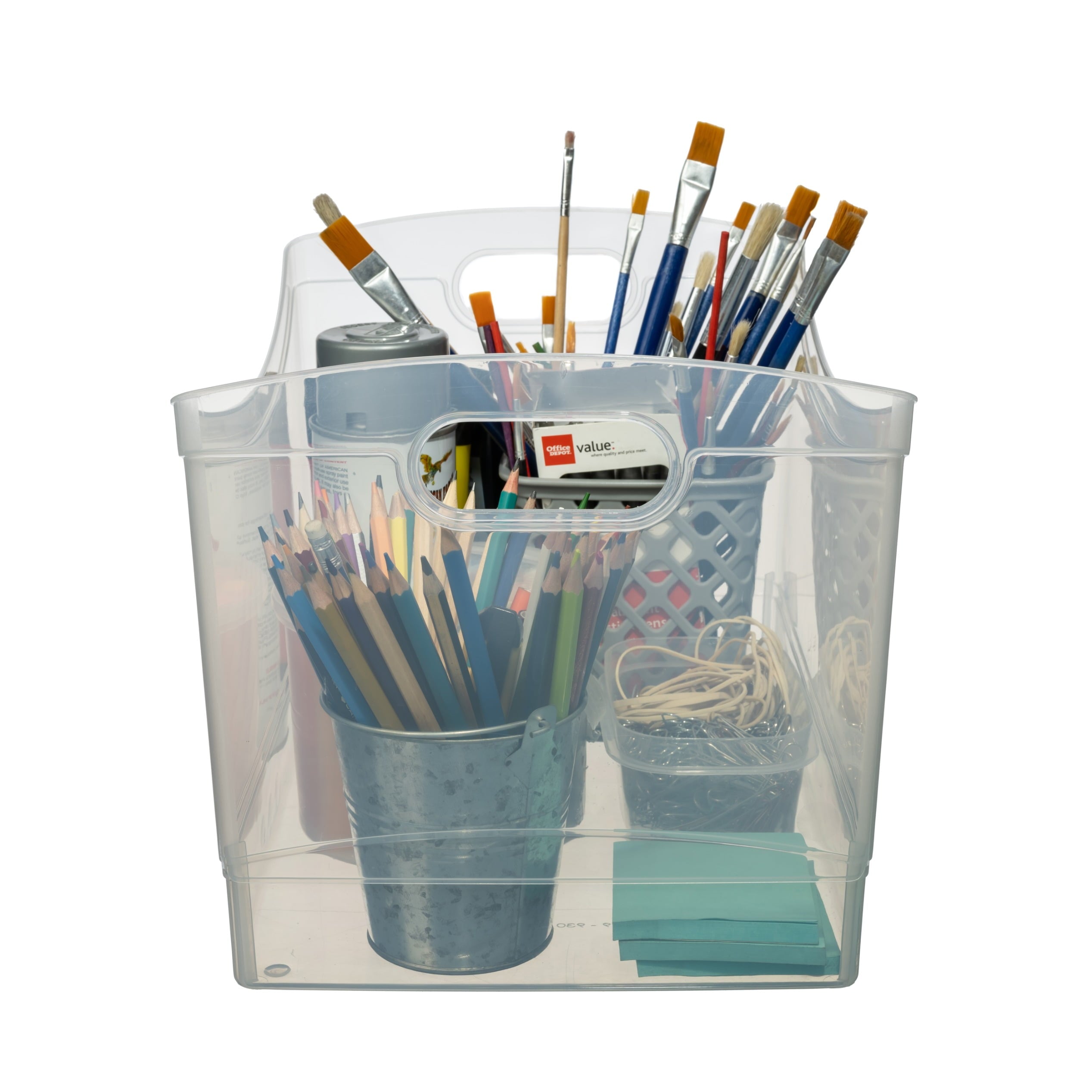 Clear Plastic Utility Storage Bin Organizer with Built-In Handles, Large Storage Container for Pantry, Closet, Cabinet and Shelf Organization, 15.3" x 10.4" x 9.8"