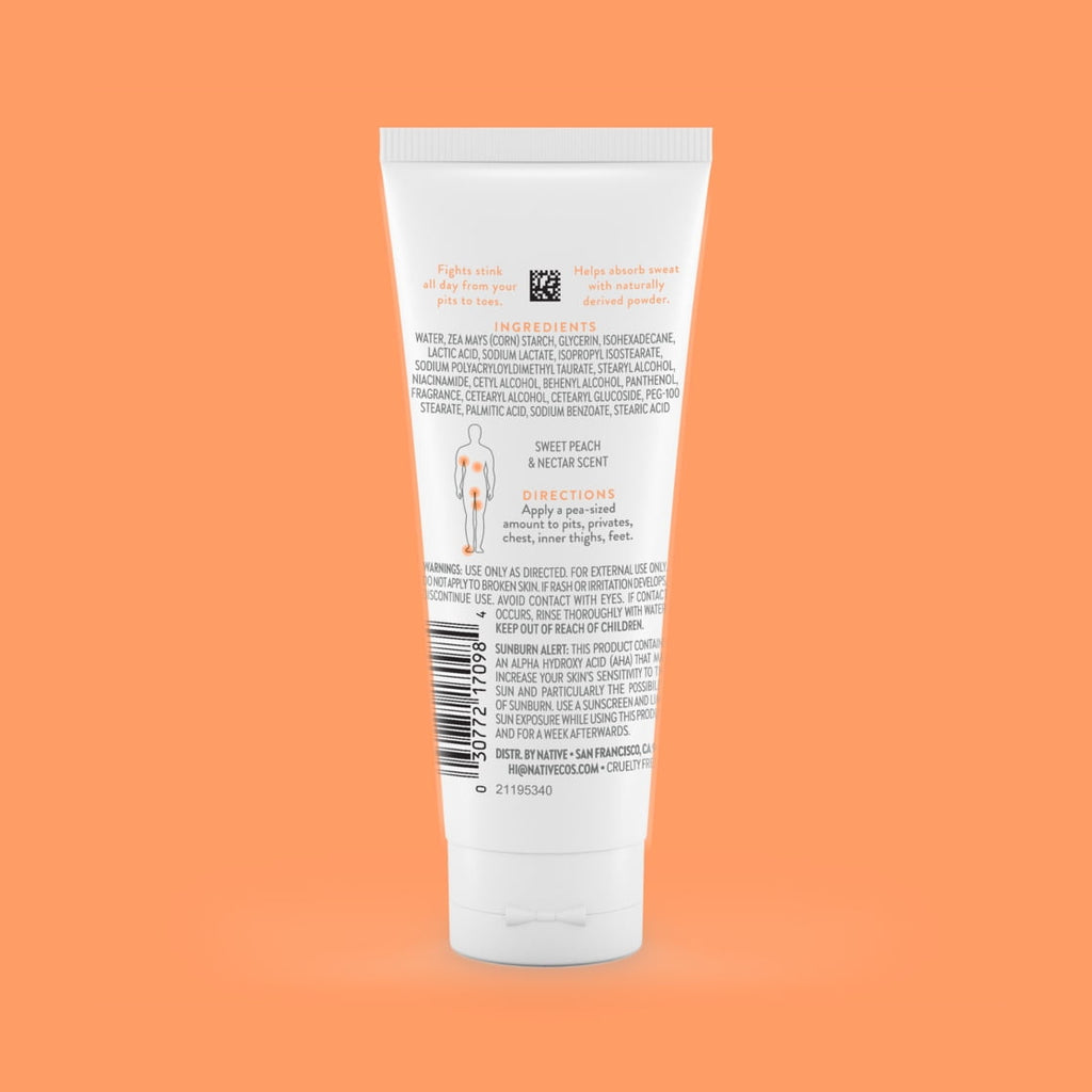 Native Whole Body Deodorant Invisible Cream, Sweet Peach & Nectar, Aluminum-Free, 3 oz