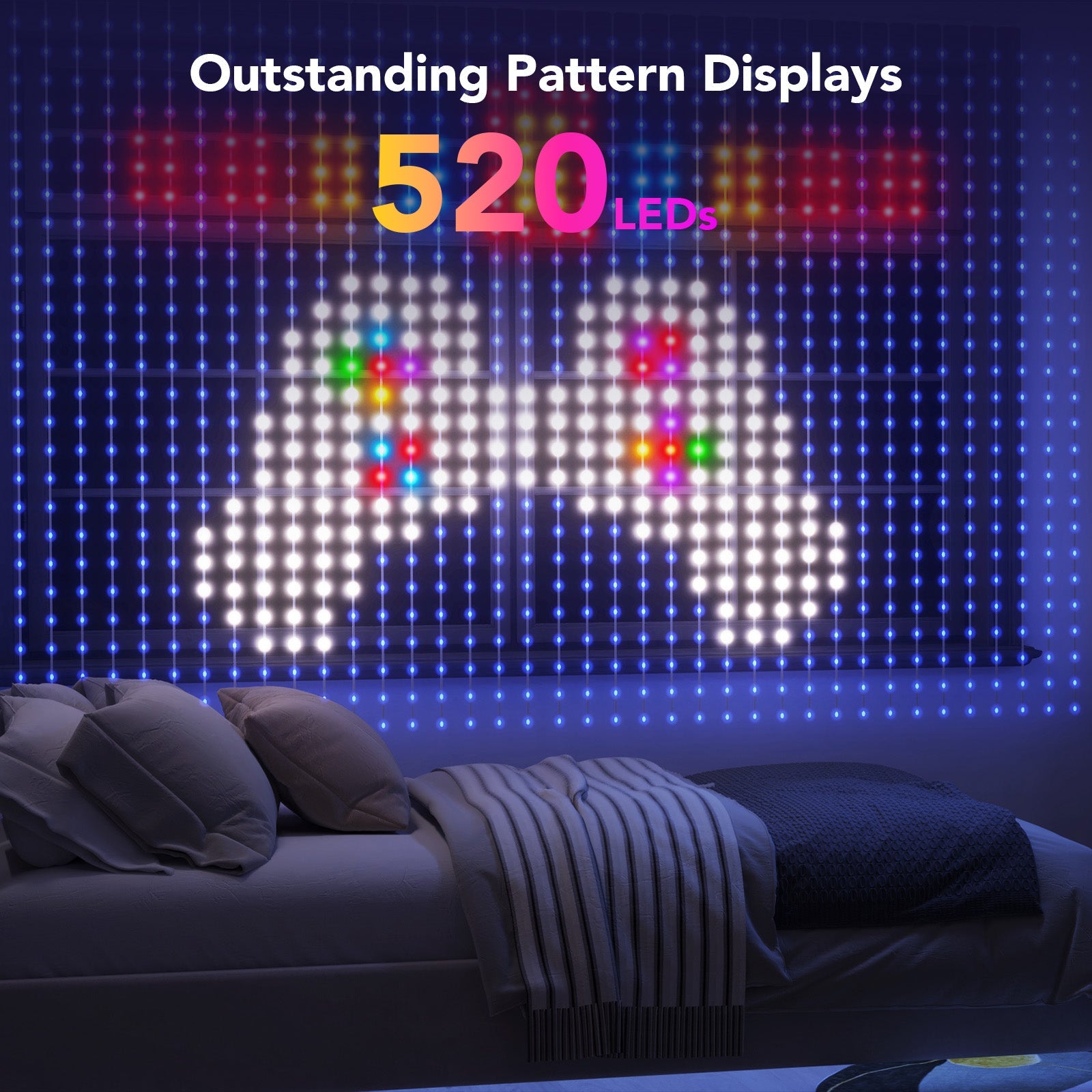 Curtin Lights With 520 LED Beads,4.9*6.5ft, 92 Preset Color Changing Scene For Halloween,Corded Electric