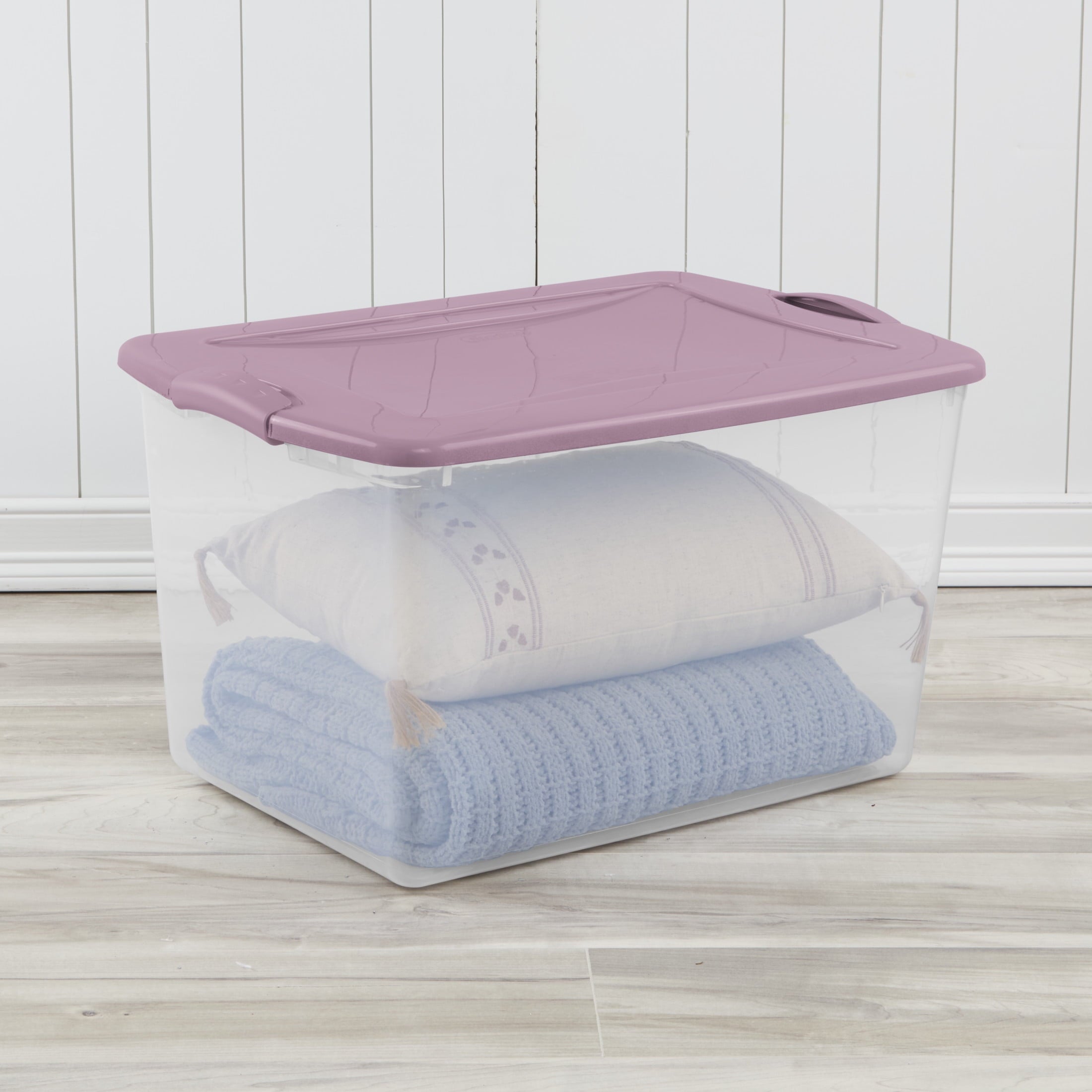 66 Quart Large Latching Storage Bin, Clear Plastic Storage Container with Latch Lid, Blue