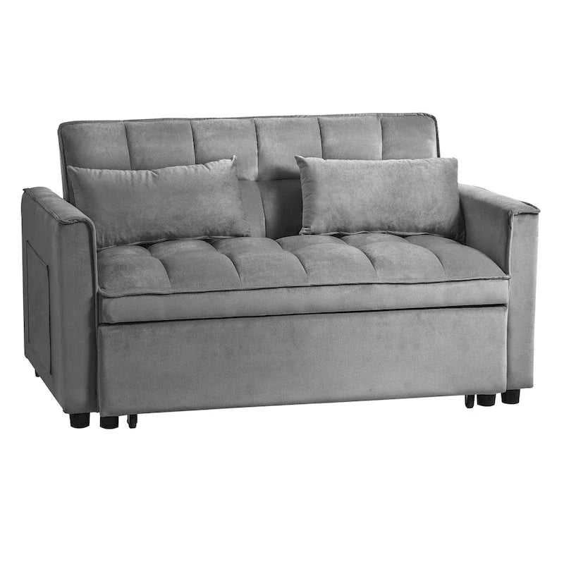 Modern Velvet Futon Loveseat with Reclining Backrest & Pockets, Seats 2 ?Dark Gray / Light Gray / Blue / Black