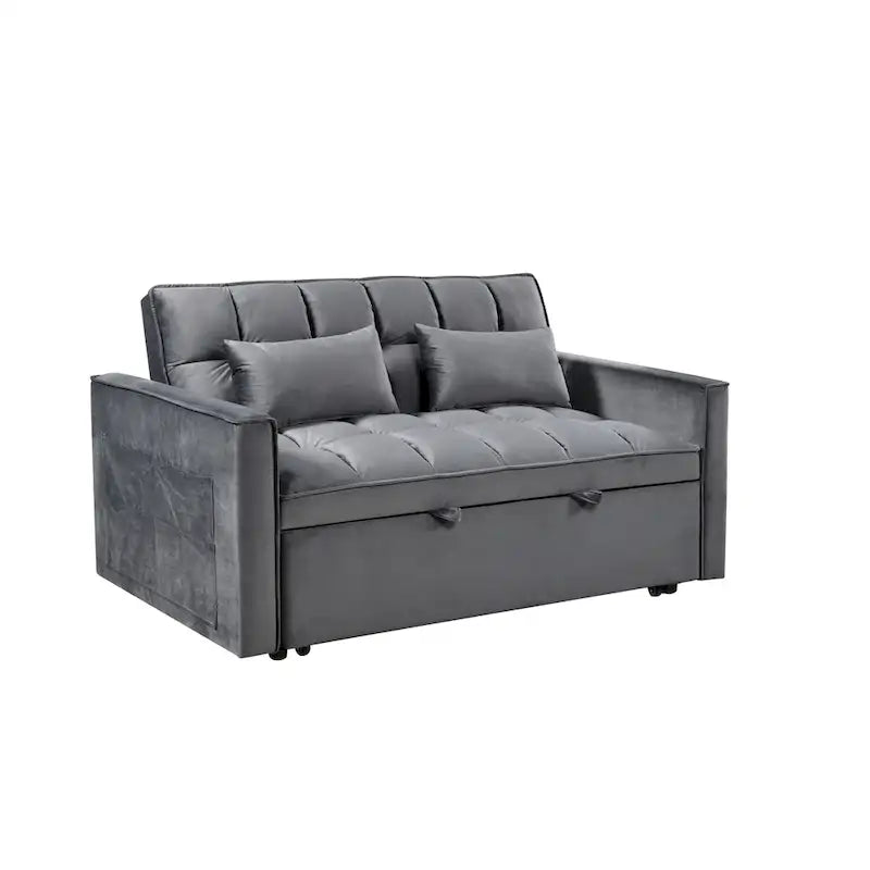 Modern Velvet Futon Loveseat with Reclining Backrest & Pockets, Seats 2 ?Dark Gray / Light Gray / Blue / Black
