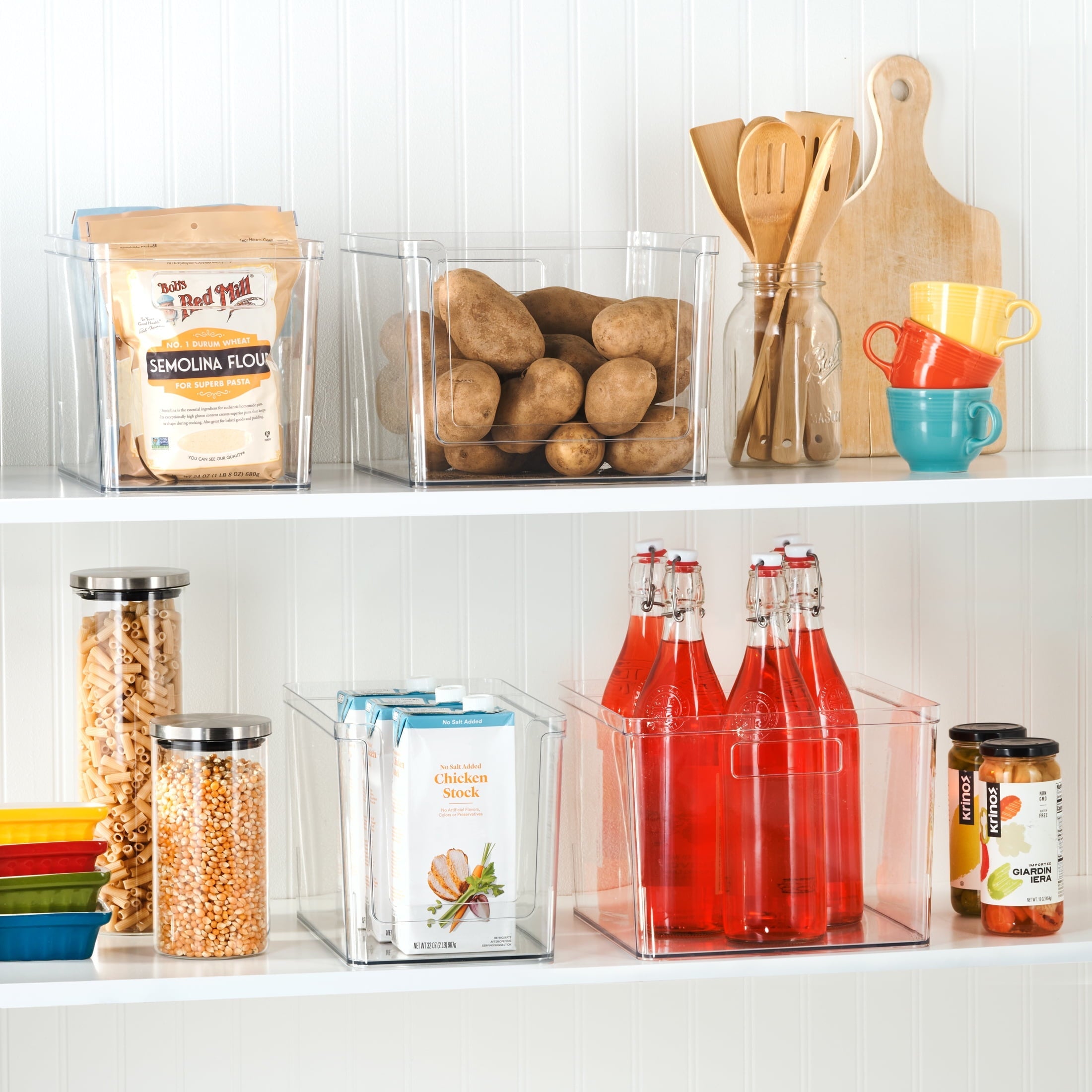 Large Deep Clear Plastic Pantry Storage Organizer Bin with Open Front, Kitchen Cabinet, Fridge and Shelf Storage Container for Pantry Organization, 12" x 7.5" x 8"
