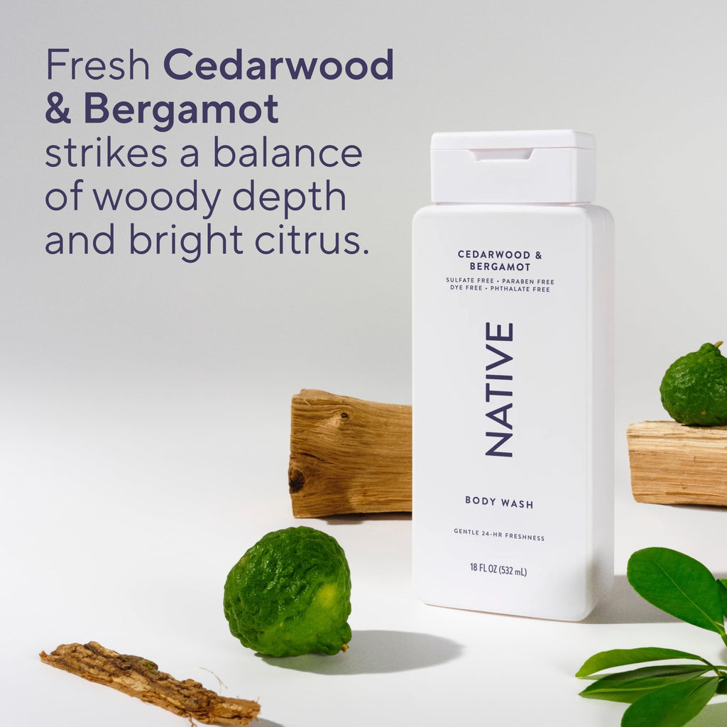 Body Wash, Cedarwood & Bergamot, Sulfate Free, Naturally Derived Ingredients, 24hr Freshness, for Women & Men, 18 fl oz