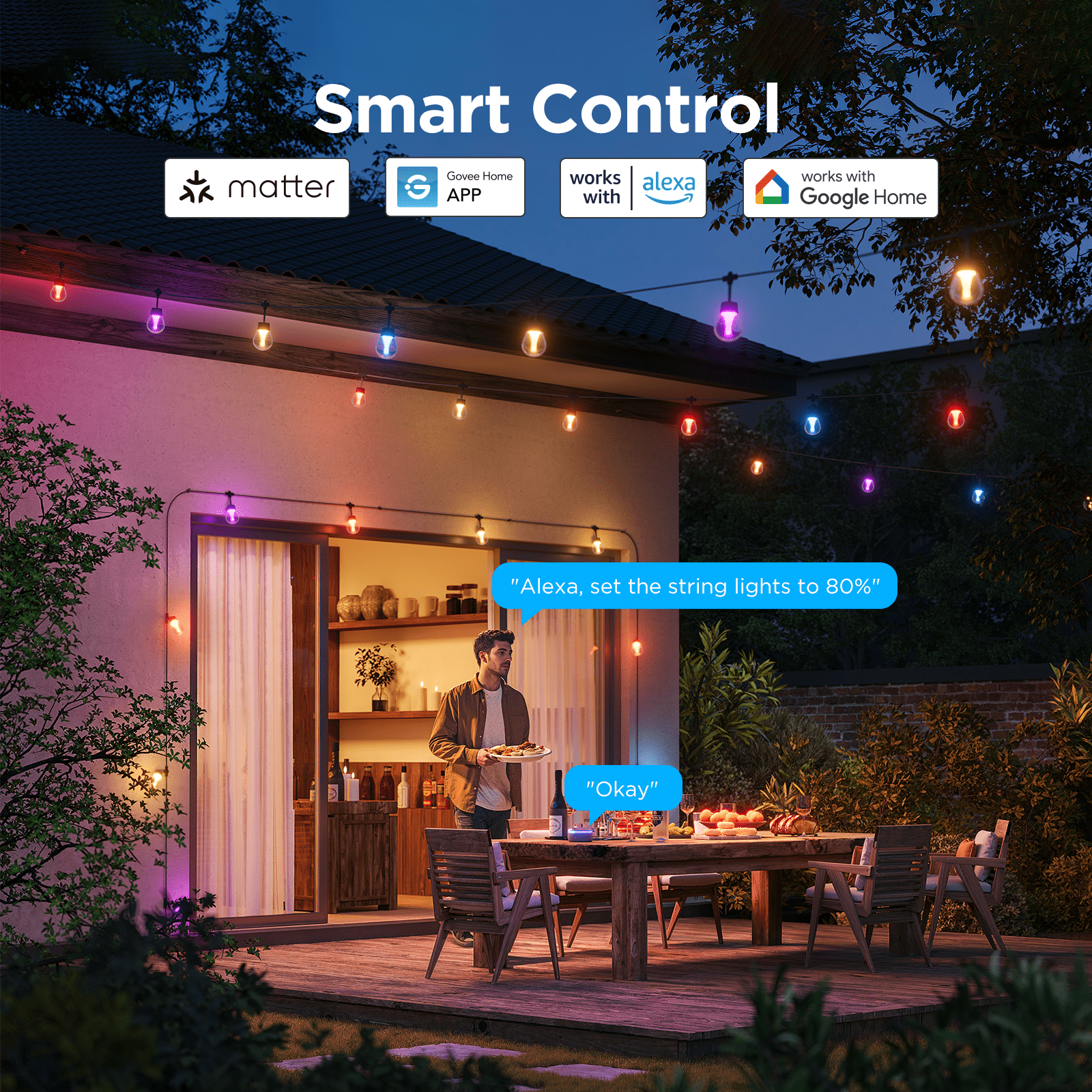 48ft Smart Outdoor Clear Bulb String Lights