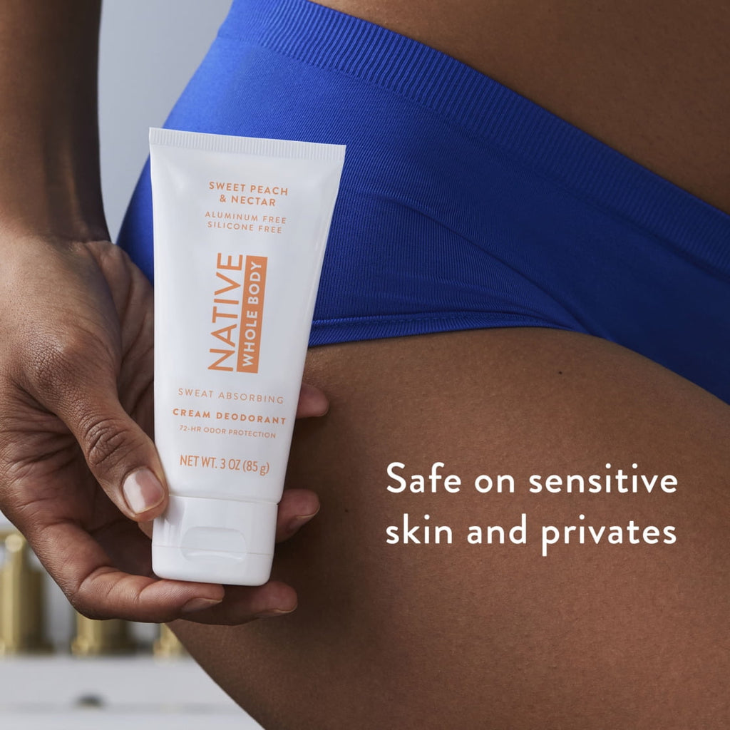 Native Whole Body Deodorant Invisible Cream, Sweet Peach & Nectar, Aluminum-Free, 3 oz