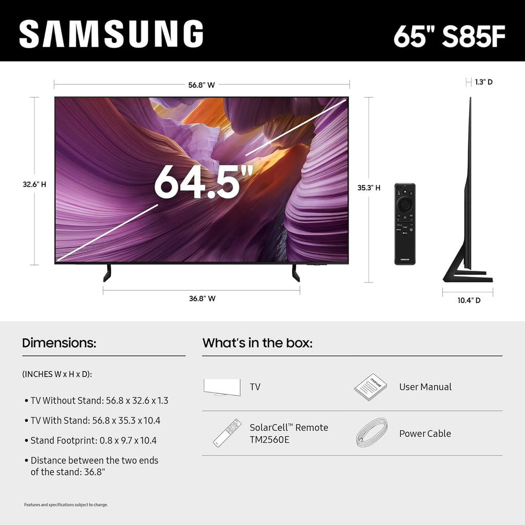 Samsung 65-Inch Class OLED 4K S85F Series Vision AI Smart TV (2025 Model 65S85F) Object Tracking Sound Lite w/Dolby Atmos NQ4 AI Gen2 Processor Contour Design Color Booster Pro Alexa Built-in