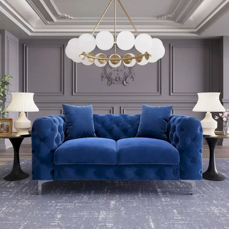 Morden Fort Modern Loveseat Two-Seater Sofa with Dutch Velvet, Solid Wood Frame and Iron Legs