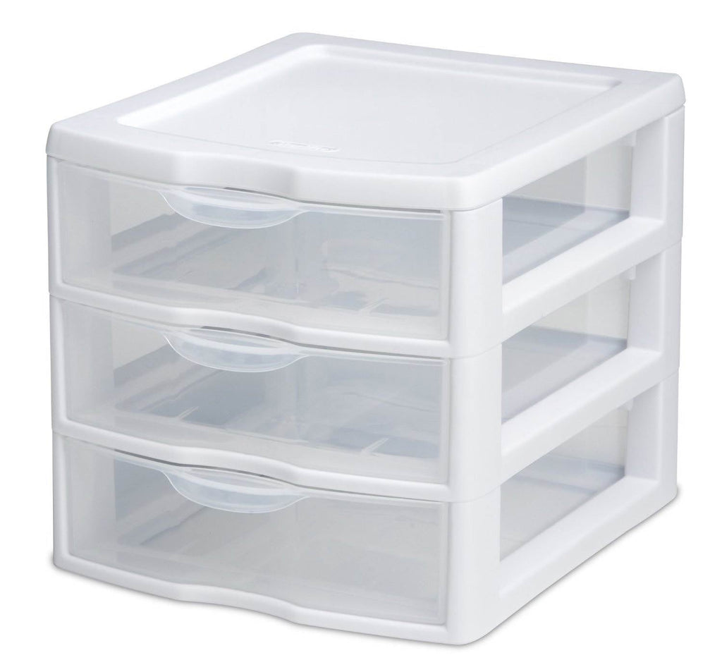 3 Drawer Clear Storage Bin, Desktop Drawer Storage Container, White