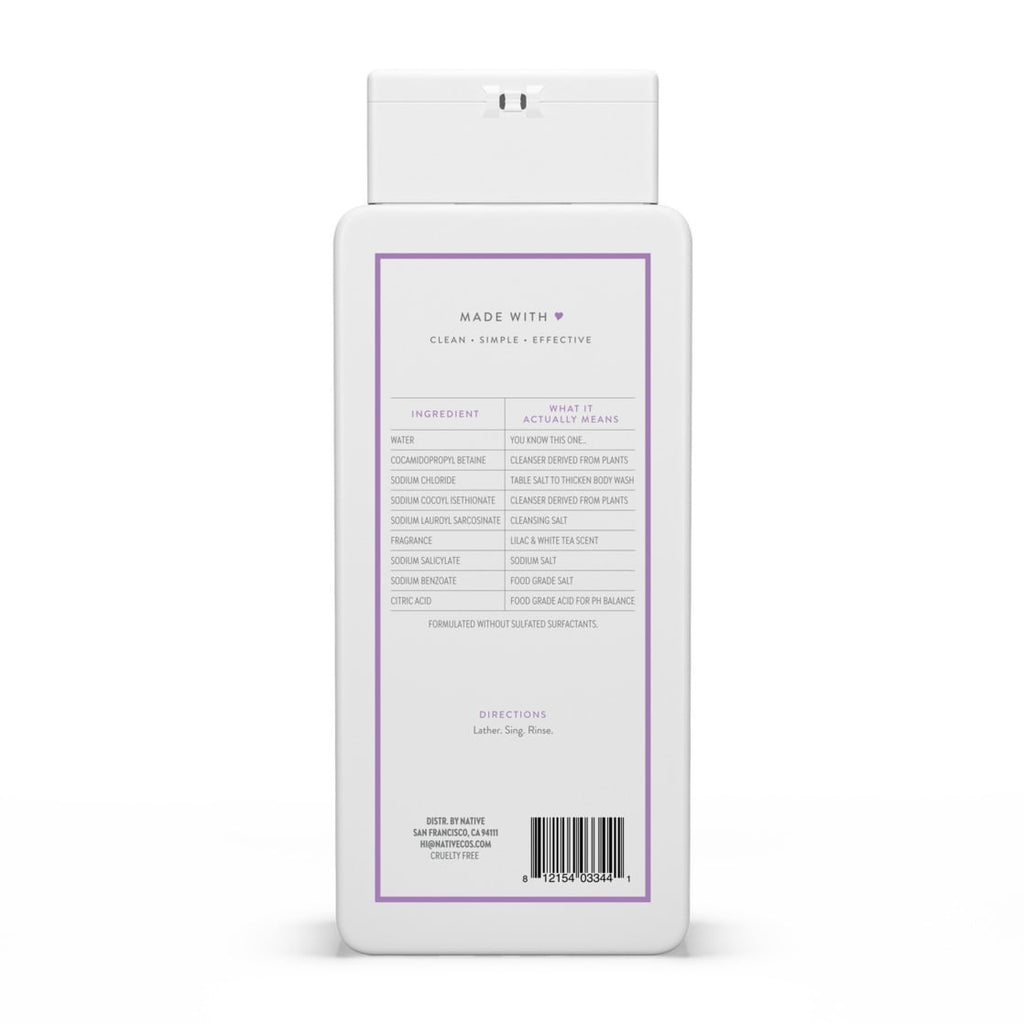 Body Wash, Lilac & White Tea, Sulfate Free, Naturally Derived Ingredients, 24hr Freshness, for Women & Men, 18 fl oz
