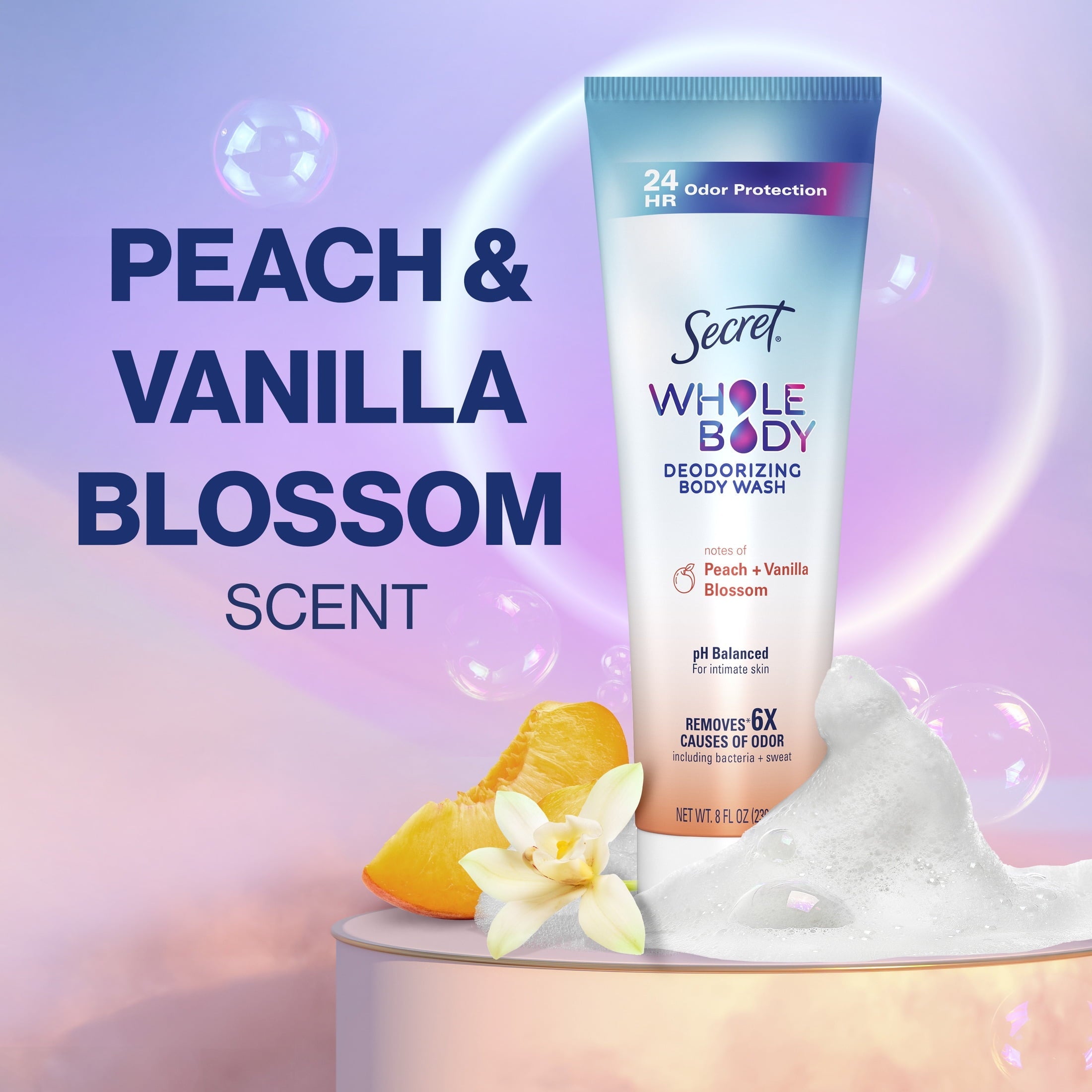 Feminine Wash 24 HR Deodorizing Body Wash for Women, Peach & Vanilla, 7oz