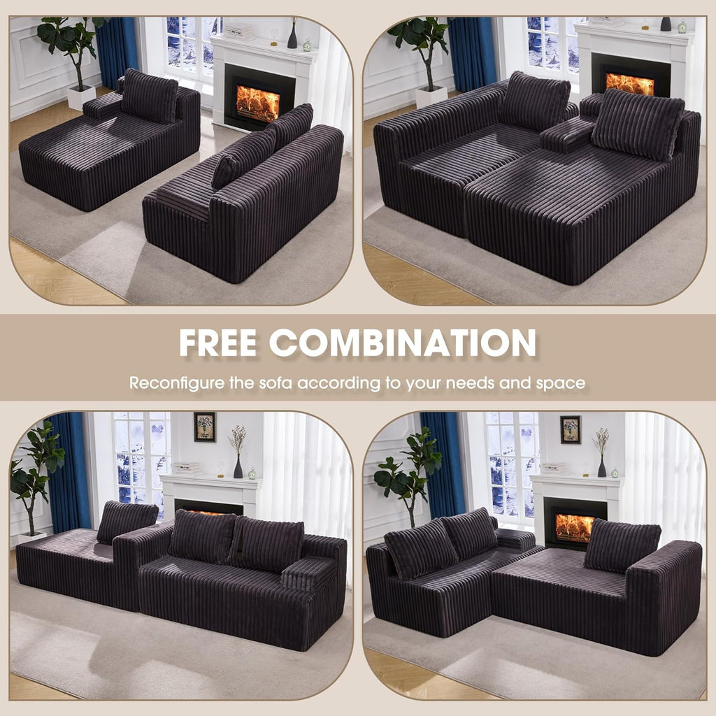 Hobestluk Modular Sectional Sofa Couches L-Shape Couch 3 Seat Modular Sofa Memory Foam Sectional Couches for Living Room, Cloud Couch with Oversized Chaise (96" Left Facing Chaise)
