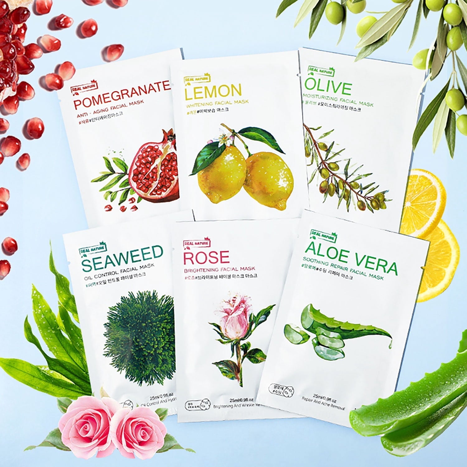 11 Pack Fruit Moisturizing Facial Mask Sheet, Rich in Fruit Essence Face Mask to Brighten and Hydrate Dull Skin