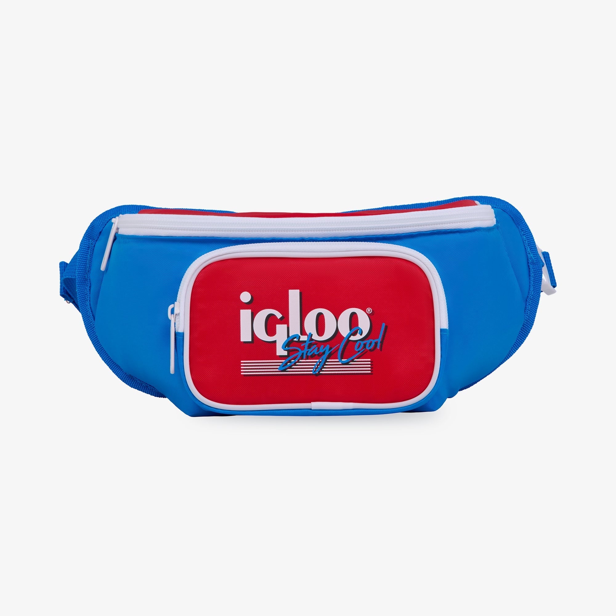 3 can Retro Fanny Pack Cooler Bag, Purple and Aqua Blue