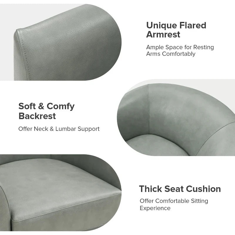 Althea Modern Genuine Leather Swivel Barrel Chair with Solid Wood Base Set of 2 By HULALA HOME