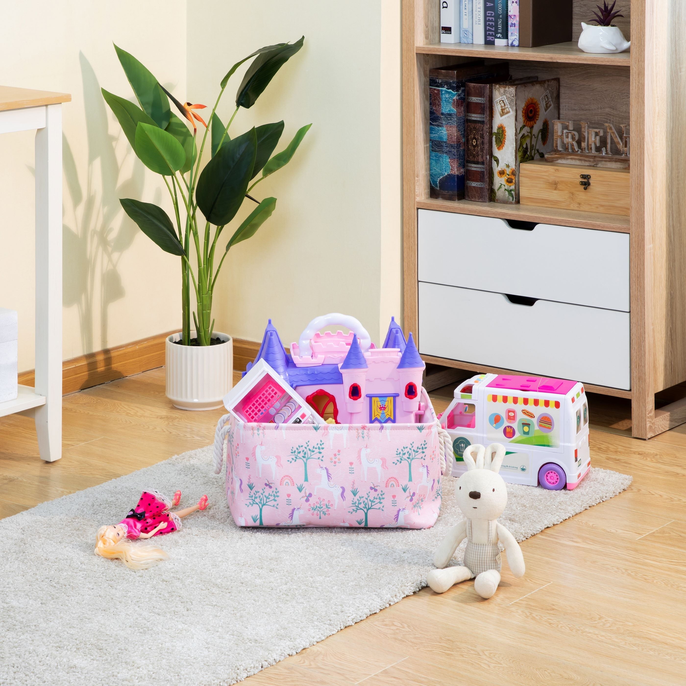 Kids Butterfly Canvas Storage Basket with Handles, 15 in x 11 in x 7.8 in