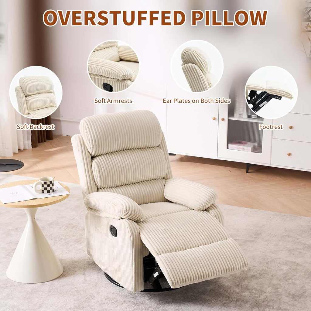 Adult 360° Rocking Recliner ChairNursery Rocker Reclining Chair with Side Pocket, a Comfy upholstered Single Sofa Armchair. Suitable for Living Room, Bedroom Nursing use, Velvet Fabric in Beige