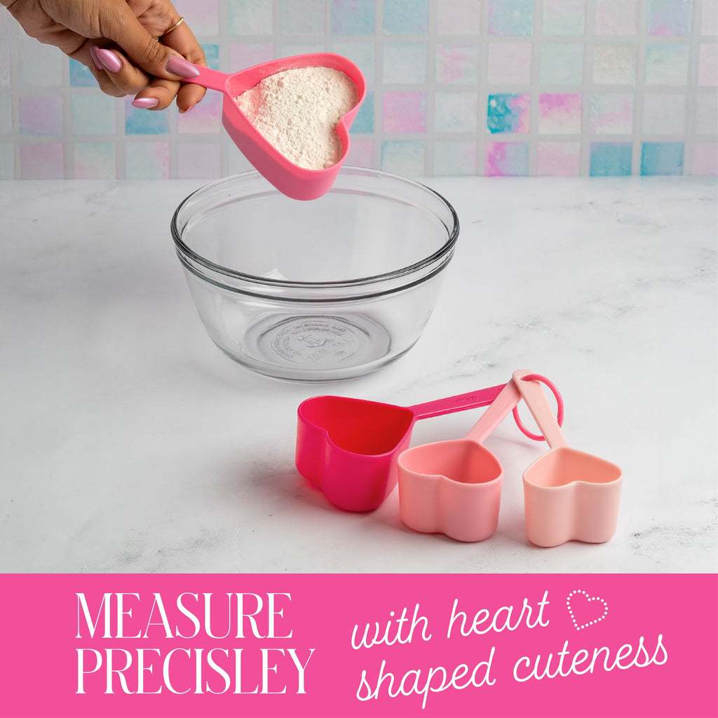 20-Piece Kitchen Gadget Set, Heart-Shaped Measuring Cups & Spoons, Silicone Tools & Bag Clips, , Pink