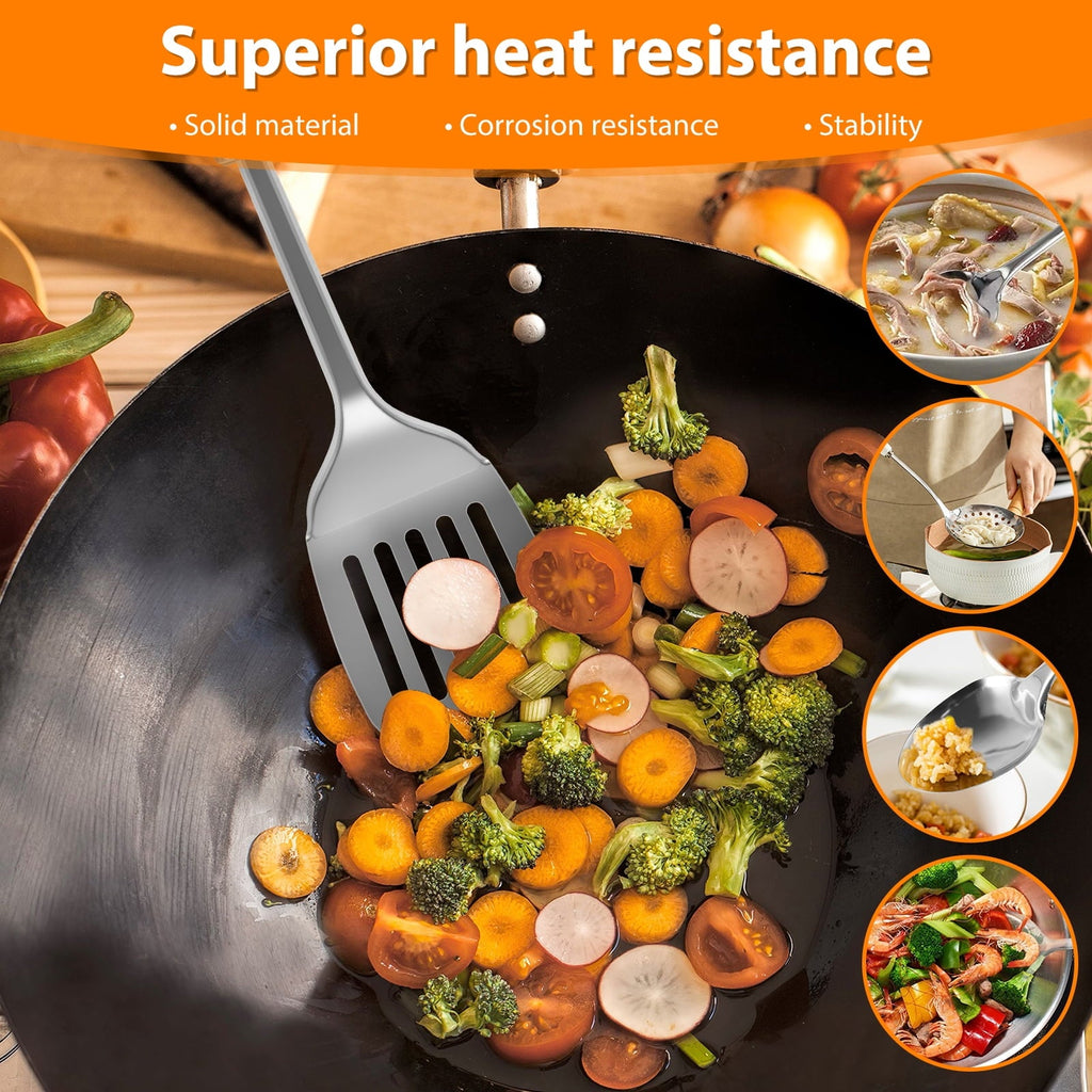 cooking utensils sets 5pcs Metal Stainless Steel Utensil for Cooking Kitchen Cooking Utensils Set Kitchen Gadgets Tools Set Spoons Spatula Sets with Handle Hanging Hole