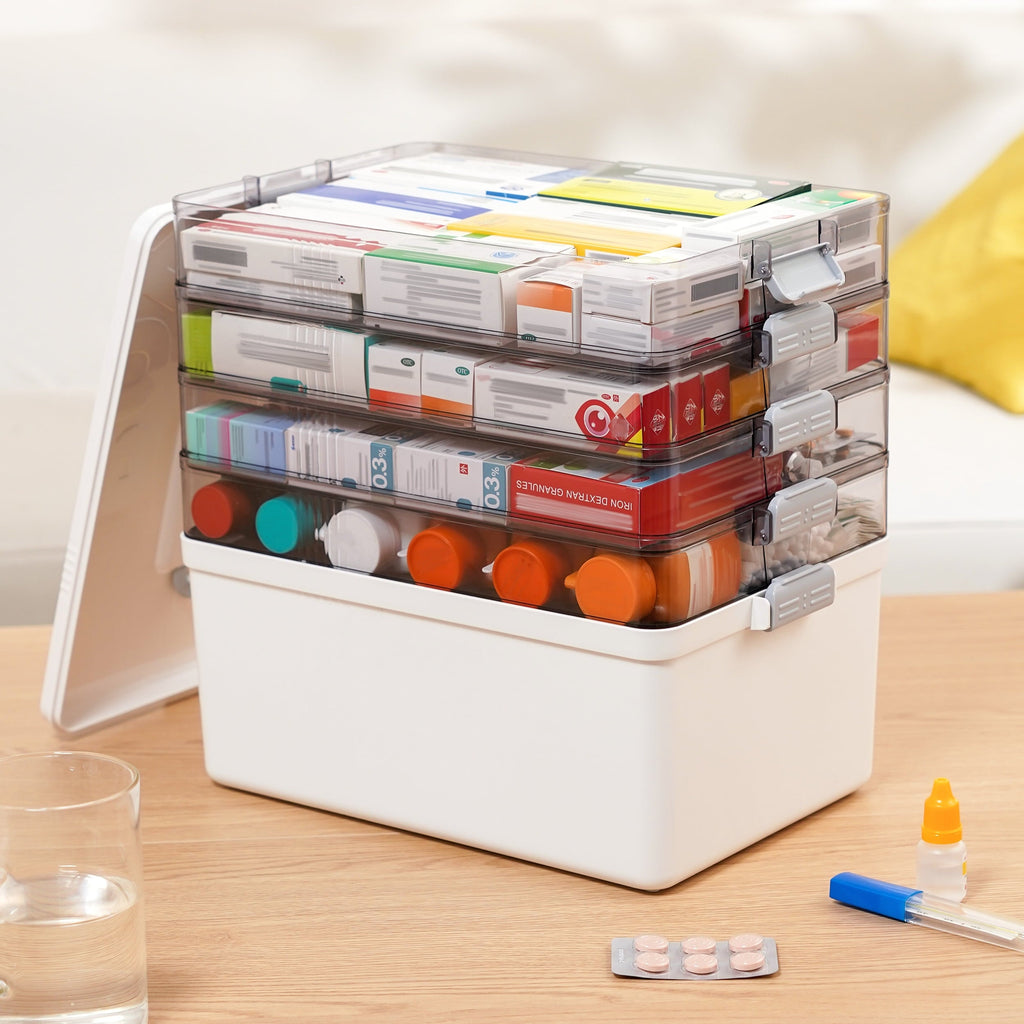 5 Layer storage bins with lid Stack & Carry Box Plastic Handled with Removable Tray for Craft Adult