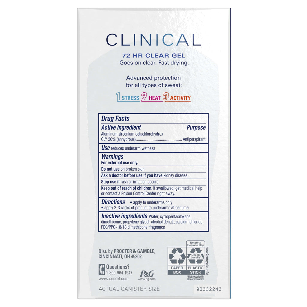 Clinical Antiperspirant and Deodorant for Women Clear Gel, Stress Response, 1.6 oz