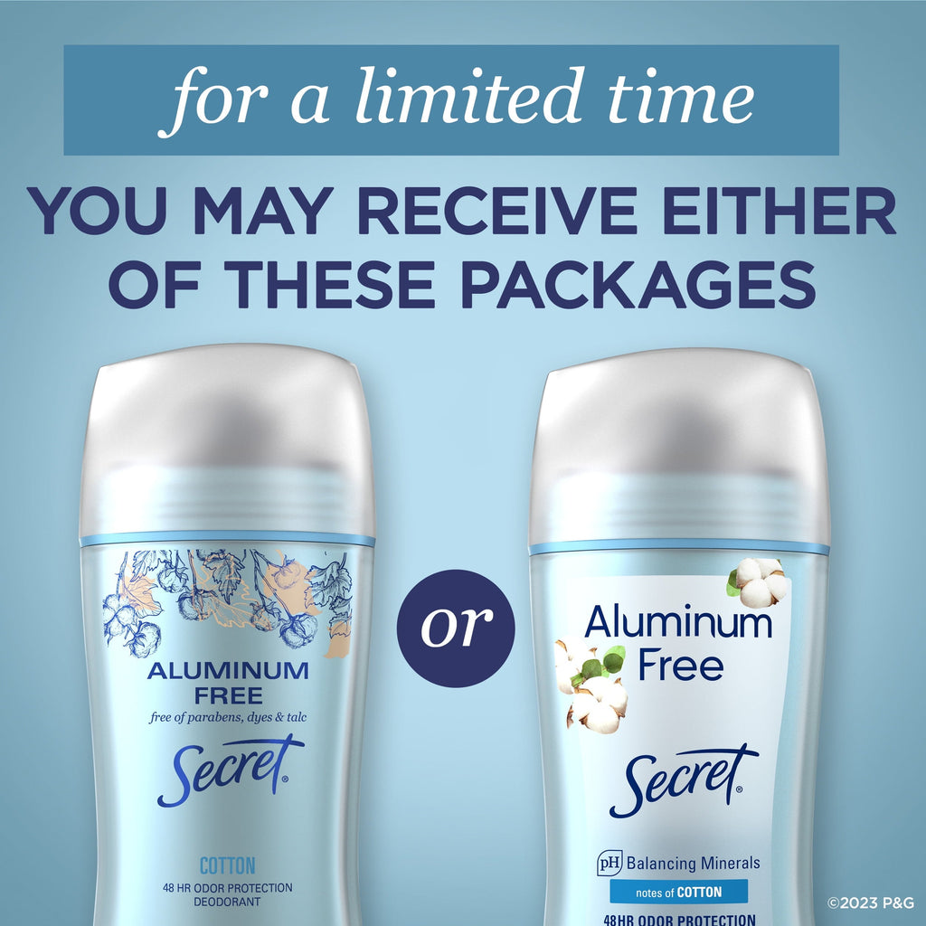 (3 pack) Secret Aluminum Free Women's Deodorant Solid, Cotton, 2.4 oz
