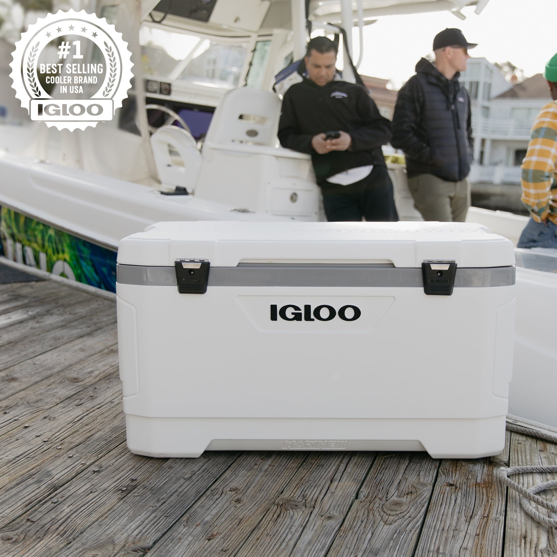 100 QT Latitude Marine Ultra Hard-Sided Cooler, White and Moonscape Gray