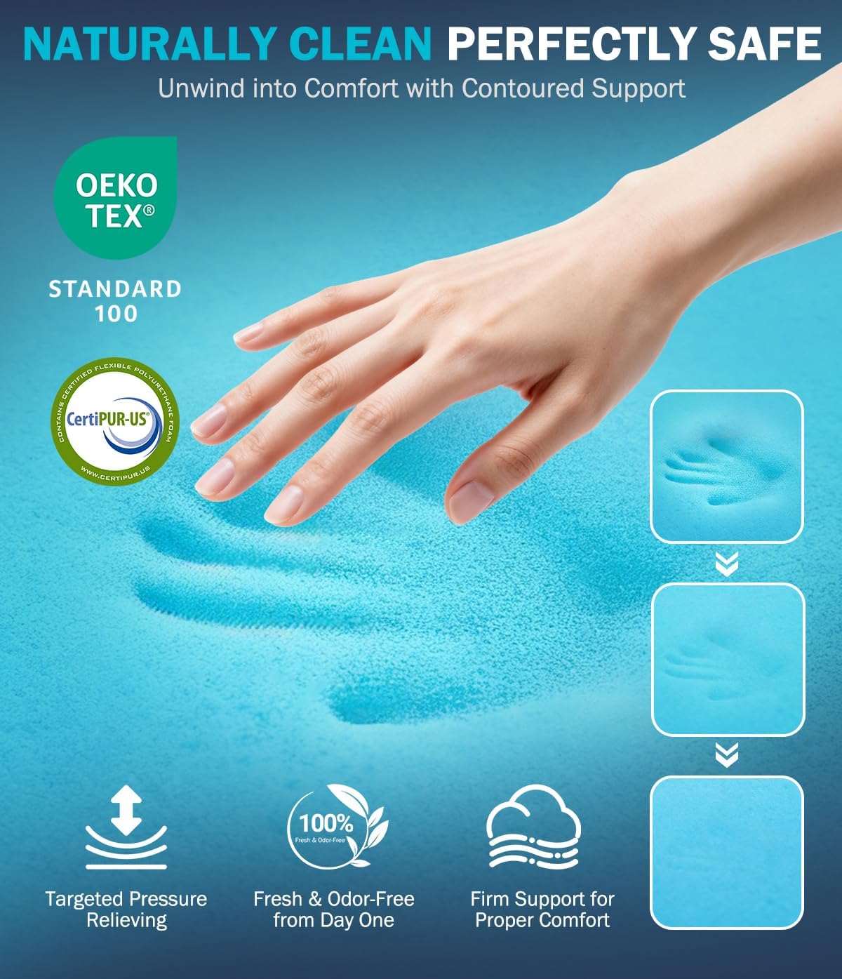 Dual Layer 4 Inch Memory Foam Mattress Topper King Size, 2" Cooling Gel Memory Foam & 2" Pillow Top Mattress Pad Cover for Back Pain Relief, Deep Elastic Pocket, Medium Support, White