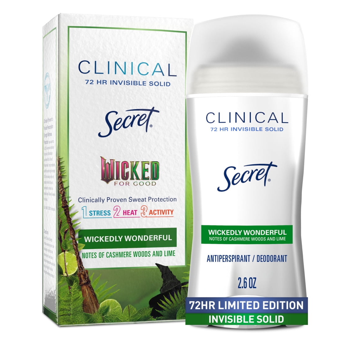 Clinical Invisible Solid Antiperspirant & Deodorant for Women, Wickedly Wonderful, Notes of Cashmere, Wood, and Lime, 2.6oz
