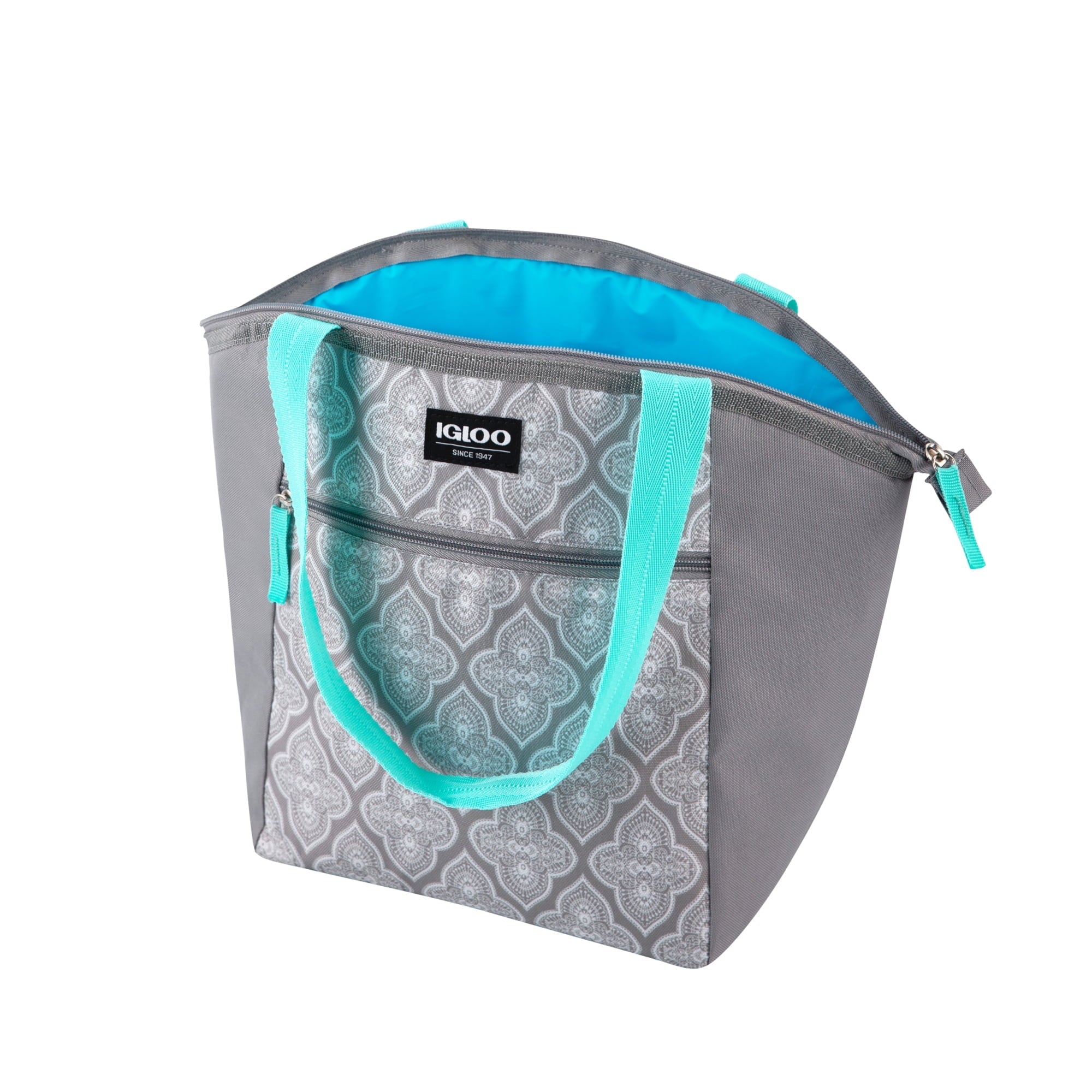 Essential Tote Lunch Bag Cooler, 14 Can Capacity, Gray and Teal
