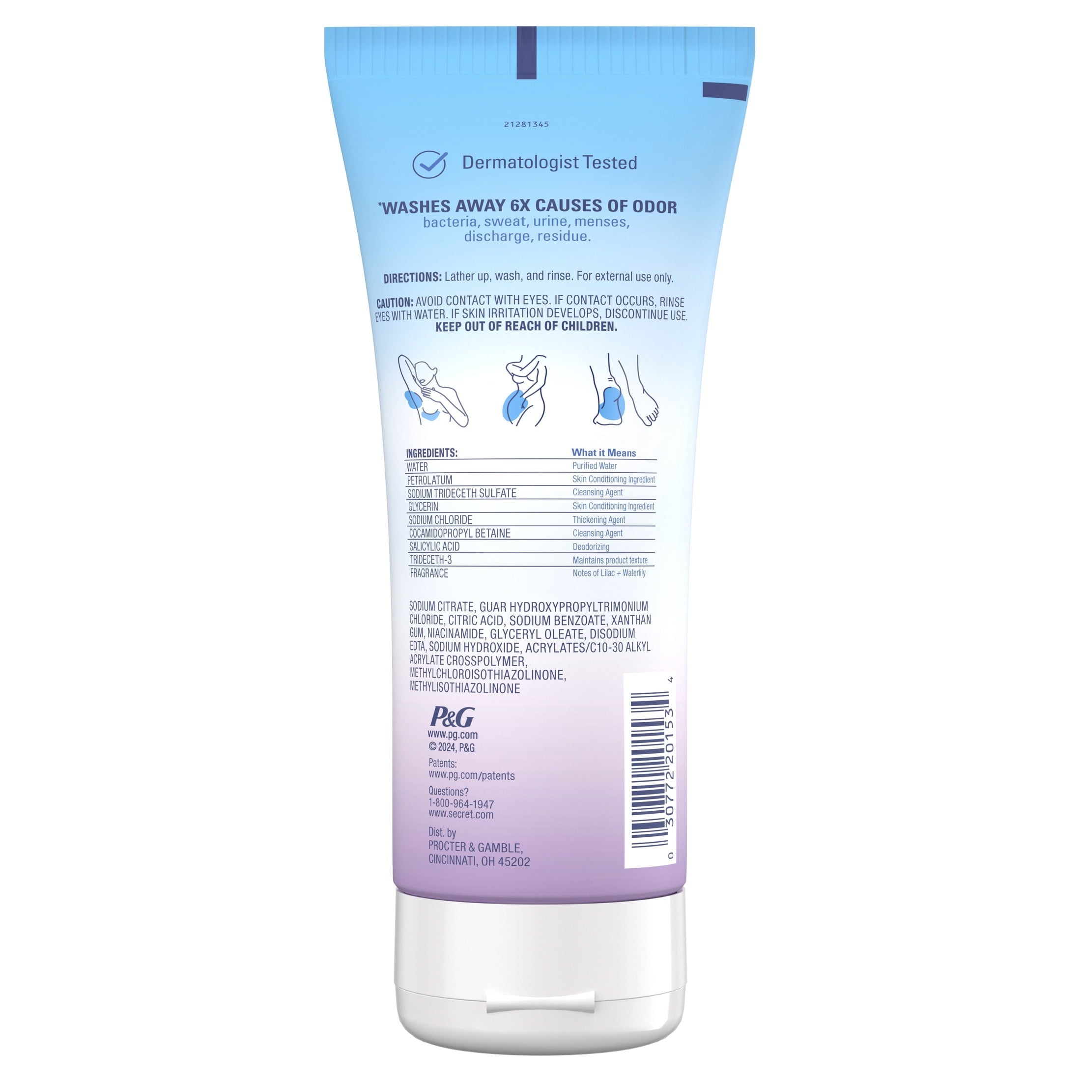 Feminine Wash 24 HR Deodorizing Body Wash for Women, Lilac & Waterlily, 7oz