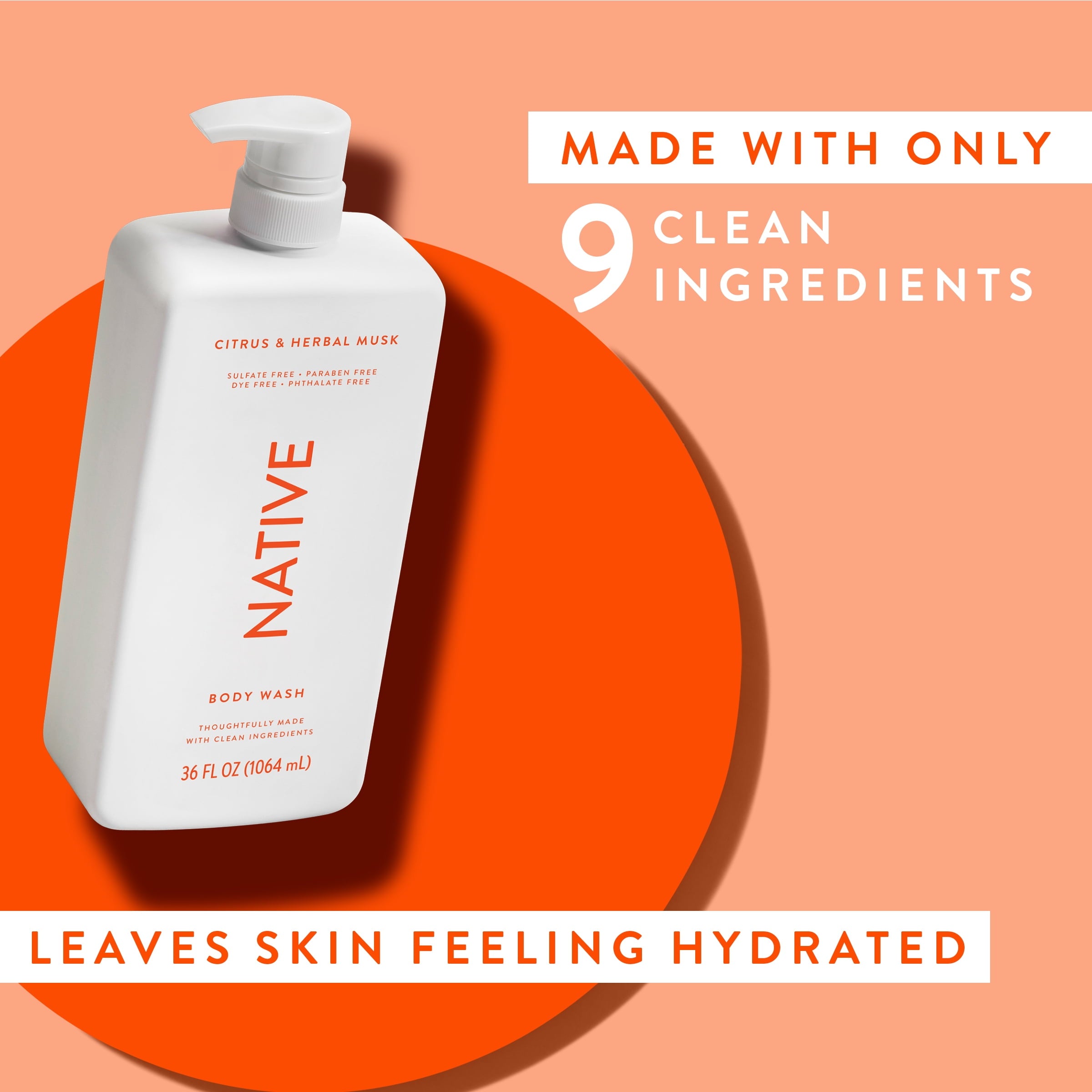Body Wash, Citrus & Herbal Musk, Sulfate Free, Naturally Derived Ingredients, 24hr Freshness, for Women & Men, 36 fl oz