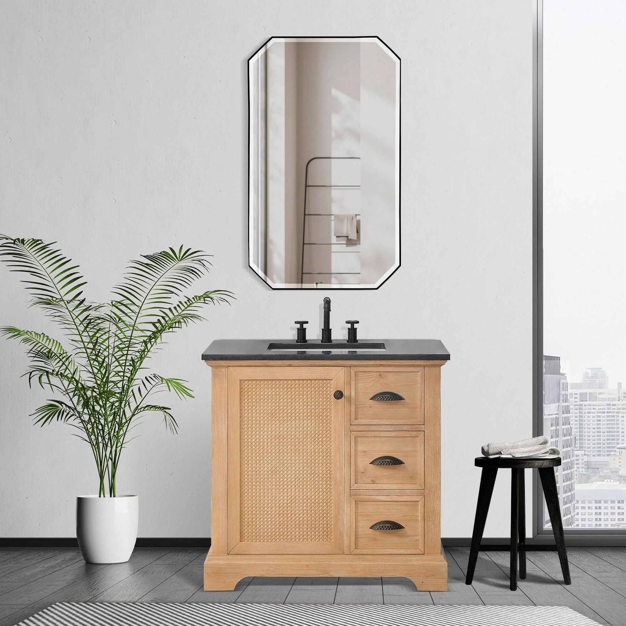 Hervas Bath Vanity with Natural Marble Top without Mirror