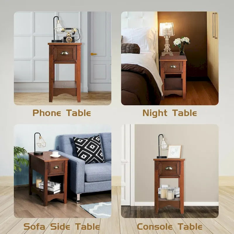 Gymax Set of 2 Contemporary Side End Table Compact Table w/ Drawer - 13 X 22 X 23 (L X W X H)