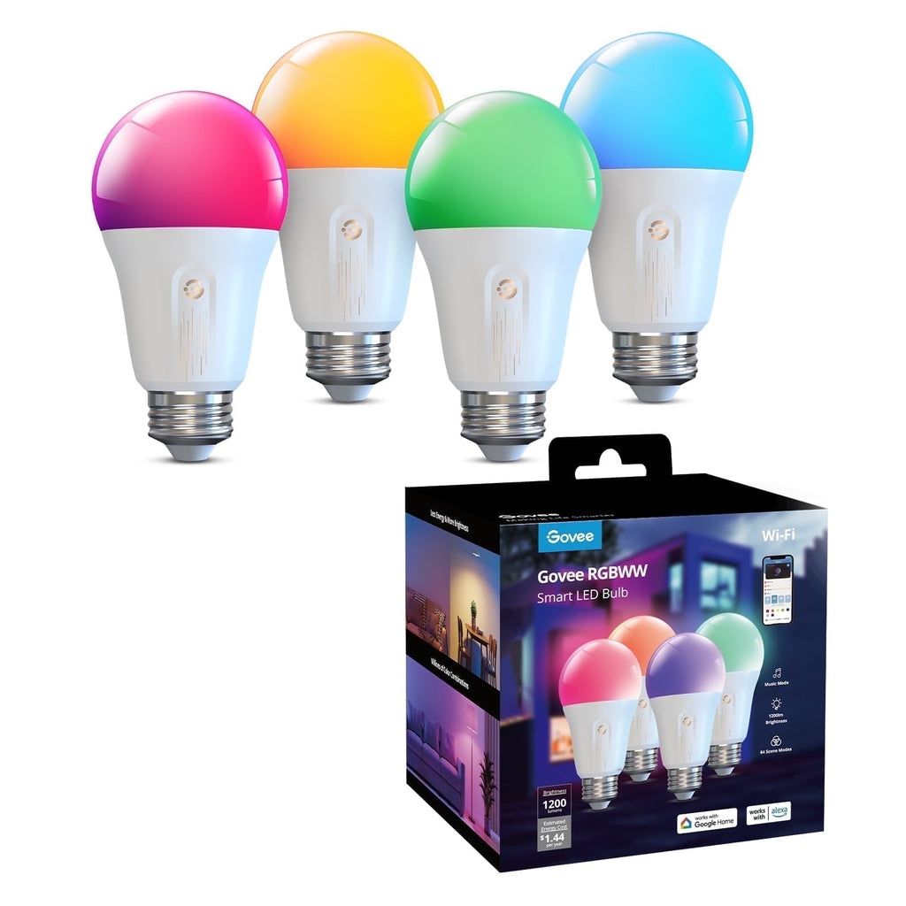 A19 Wi-Fi 1200LM RGBWW LED Smart Light Bulb, Wi-Fi & Bluetooth Light Bulbs, Dimmable, Color Changing, 85W Equivalent Bulbs,4 packs