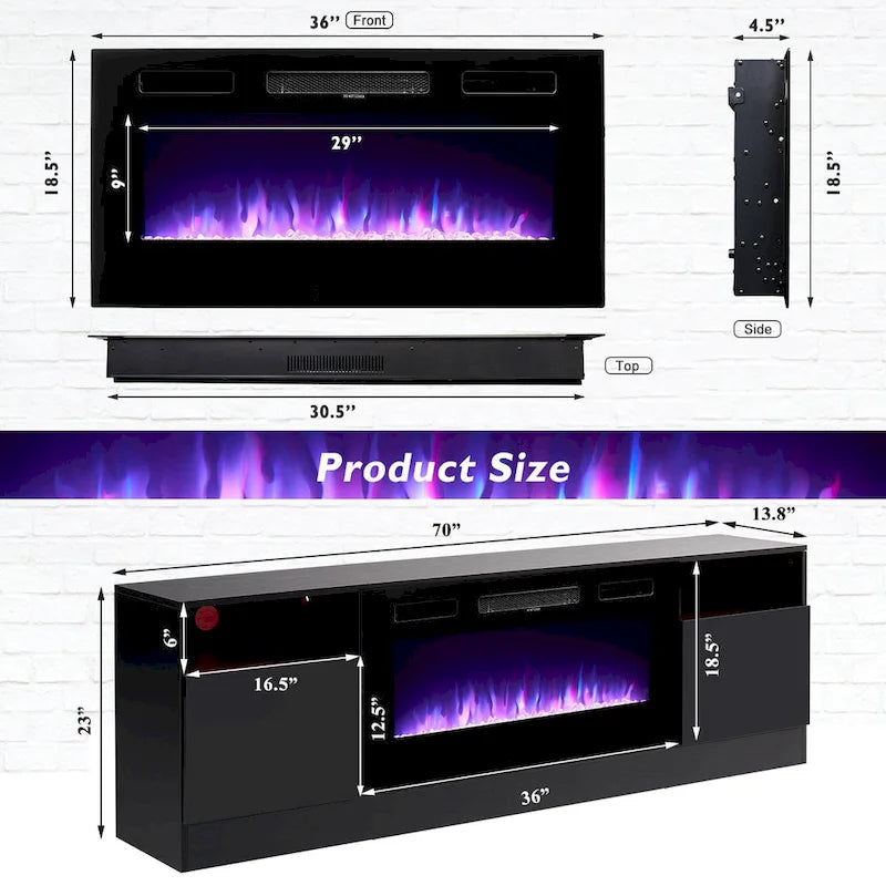 70 Fireplace TV Stand with 36 Electric Fireplace