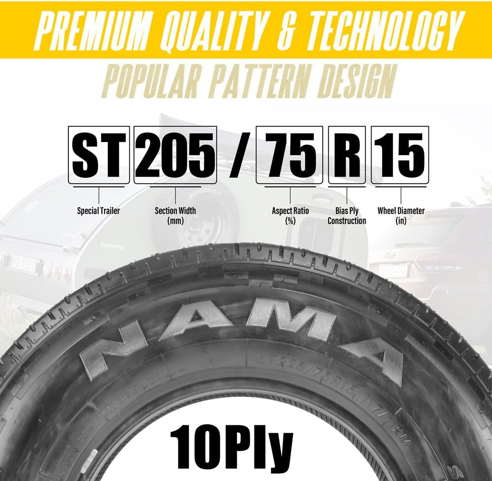 NAMA Set of 4 NM616 Heavy Duty ST Tire Radial Trailer Tire 205/75R15 Load Range E 10 Ply
