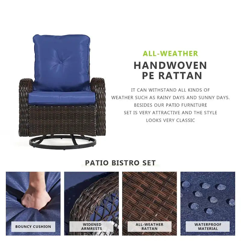 3 Pieces Outdoor Swivel Rocker Chair