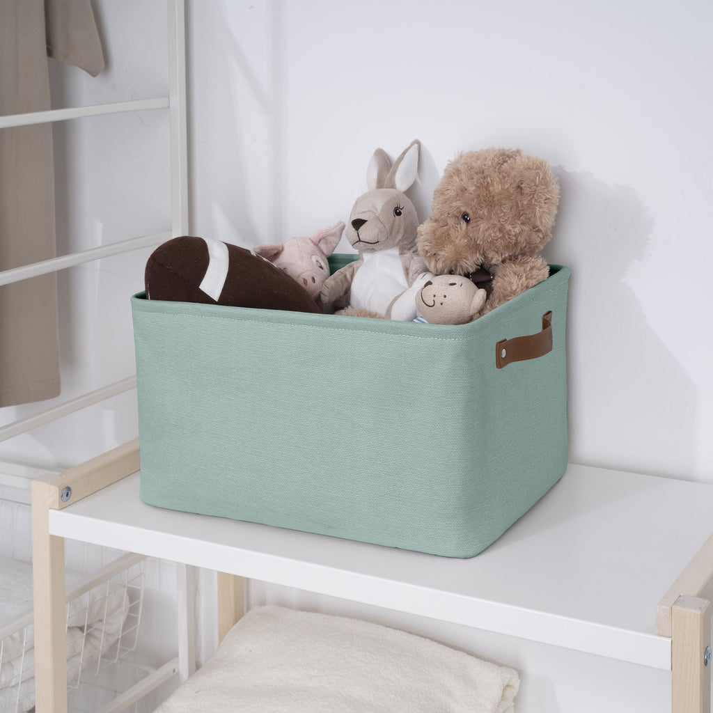 Natural Canvas Fabric Decorative Storage Basket with Handles, 15 in x 8 in x 11 in