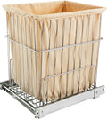 Rev-A-Shelf Pullout 20 Inch Deep Cabinet Floor Steel Mounted Clothes Laundry Hamper with Full Extension Slides, Chrome, HRV-1520 S CR - Hidden Storage Basket Organizer for Laundry Room and Bathroom