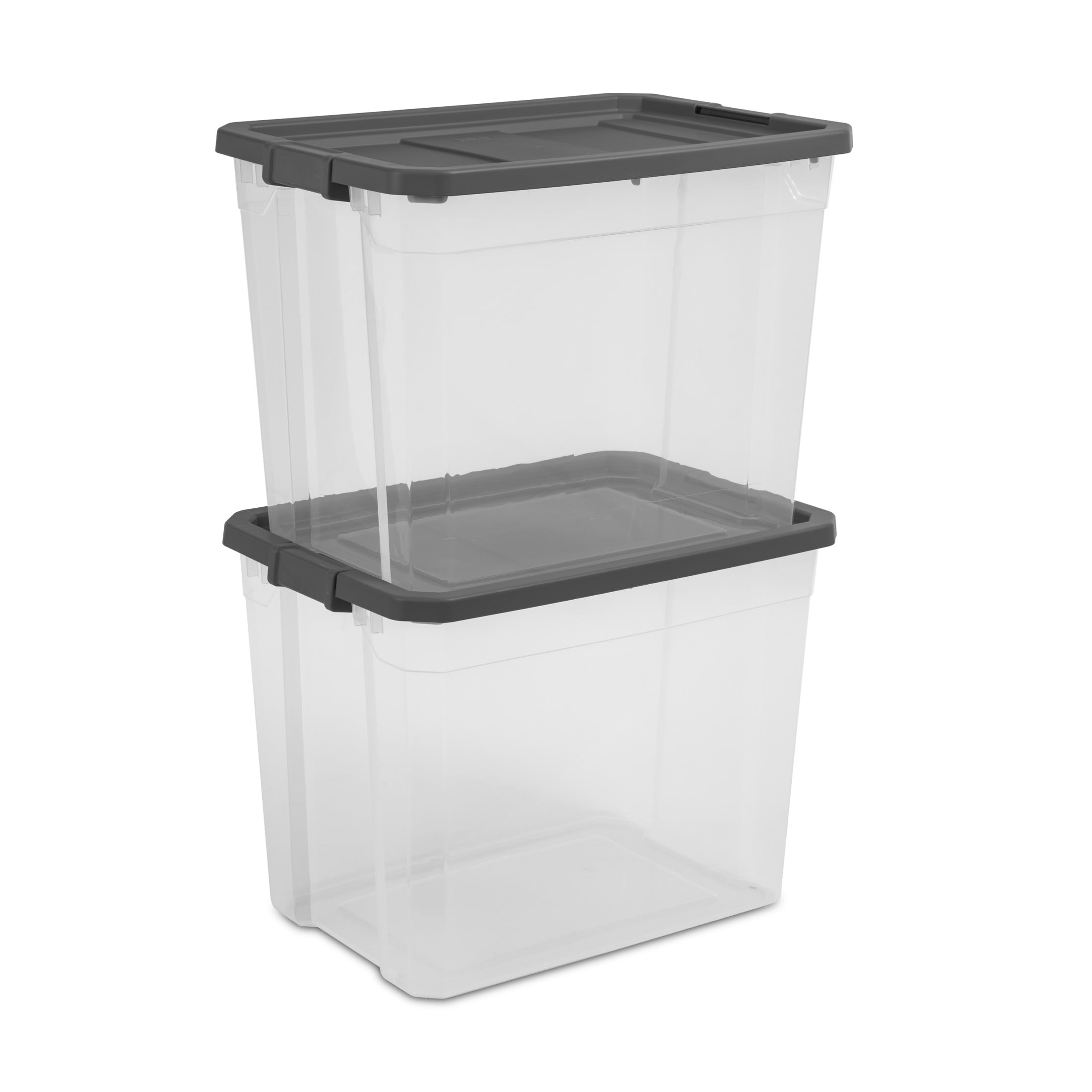 108 Quart Extra-Large Storage Bin, Clear Plastic Storage Container with Latch Lid, Dark Gray
