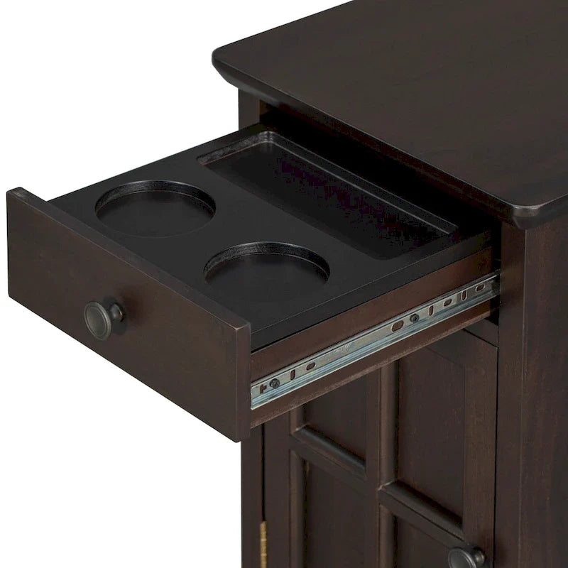 Classic Vintage End Table Side Table with USB Ports and 1 Multifunctional Drawer with Cup Holders